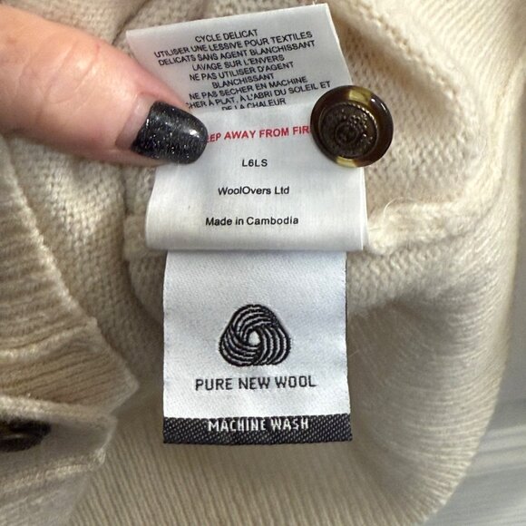 WoolOvers Cream Crew Neck Cardigan 100% Lambswool Size Large - Picture 4 of 5